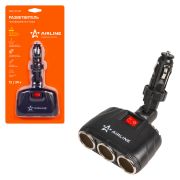 Разветвитель прикуривателя трансформер на 3 гнезда, штекер-фиксатор AIRLINE (ASP-3T-09)