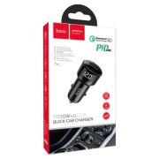 Зарядное устройство в прикуриватель 1USB3.0 Quick Charger+1PD Type-C(20W)+вольтметр черный Hoco