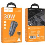 Зарядное устройство в прикуриватель PD30W+USB3.0 Quick Charge+кабель Lightning USB/Iphone HOCO Z57A