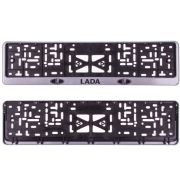 Рамка для номера с защелкой с надписью серая/серебро ЛАДА (накатка черная) 1шт