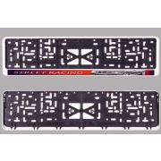 Рамка для номера с защелкой белая/разноцвет STREET RACING (накатка белая) с рисунком авто 1шт