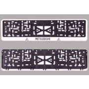 Рамка для номера с защелкой с надписью «Митсубиси» белая (накатка черная)