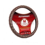 Оплетка руля M барсеточная ребристая кожа коричневая Autoprofi