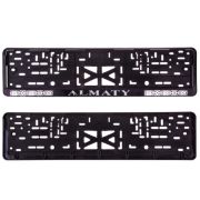 Рамка для номера пластм с защелкой черная ALMATY (рельеф серебро) (1шт.)