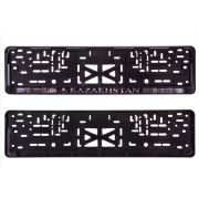 Рамка для номера пластм с защелкой черная KAZAKHSTAN (рельеф серебро) (1шт.)