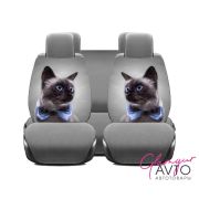 Накидки на передний ряд сидений из алькантары с животным принтом (сиамский кот)