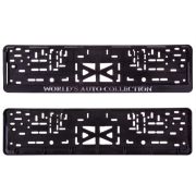 Рамка для номера с защелкой с надписью черная WORLD'S AUTO COLLECTION (рельеф серебро) (1шт)