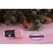 Зарядное устройство автомобильное, два выхода (розовые стразы)