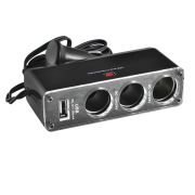 Разветвитель прикуривателя 3 гнезда + USB 1А черный предохранитель 5А SKYWAY (S02301008)