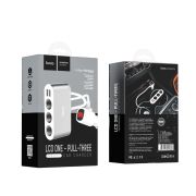 Разветвитель прикуривателя 3 гнезда+2 USB2.0+вольтметр серебро Hoco