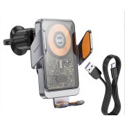 Держатель телефона в дефлектор (с беспроводной зарядкой с сенс. удерж) HOCO HW7