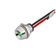 Лампа индикатор SCI R9-34LG 12В светодиод.ф5мм, в хромир. латун. корпусе, с проводом, зелёная