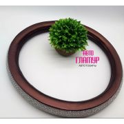 Оплетка Роскошь (коричневая кожа +белые стразы)